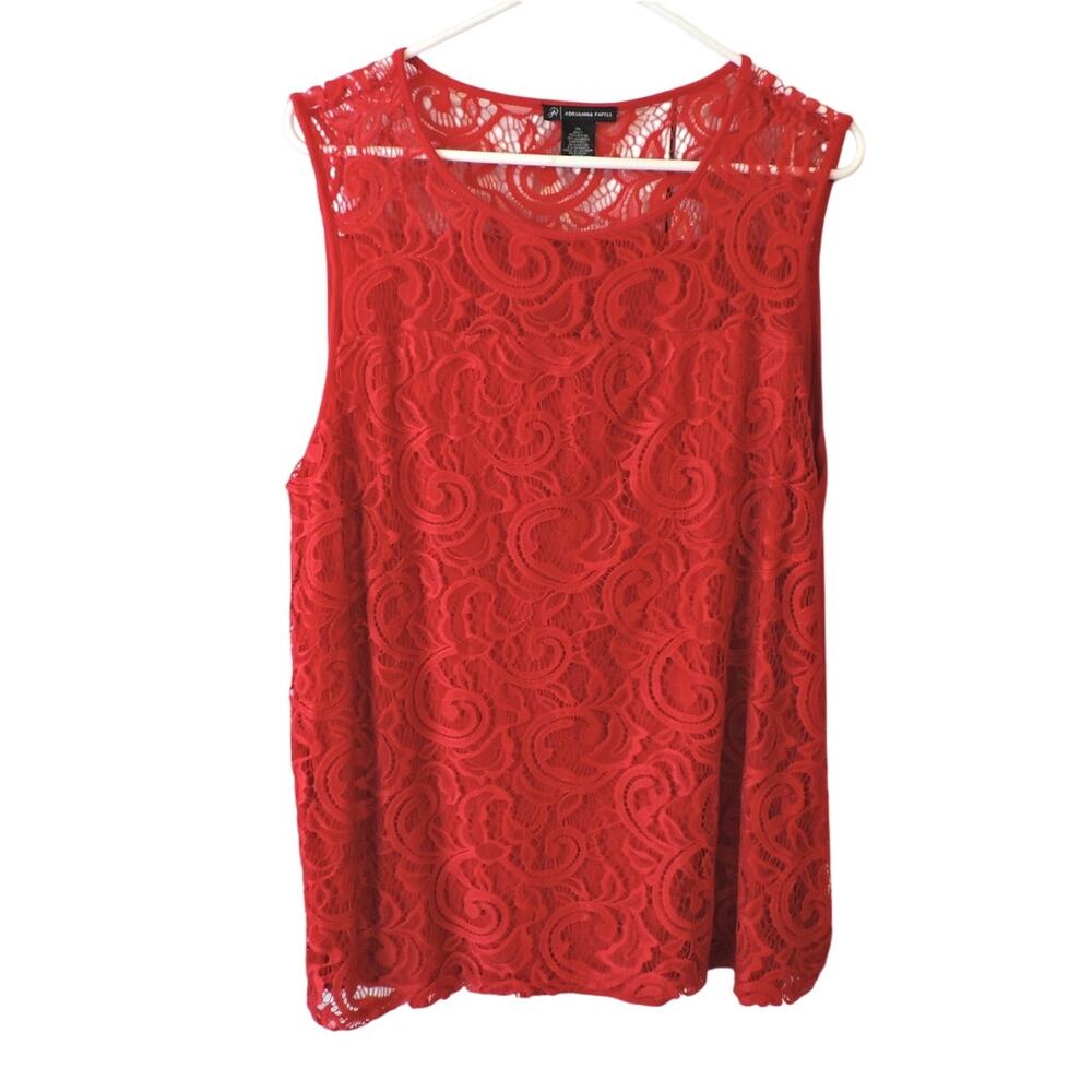 Adrianna Papell Red Lacy Baby Doll Top Size XL Holiday Shirt